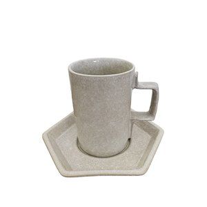 Vintage Block Bennington Vermont Stoneware Mug + Hexagon Saucer Light Gray